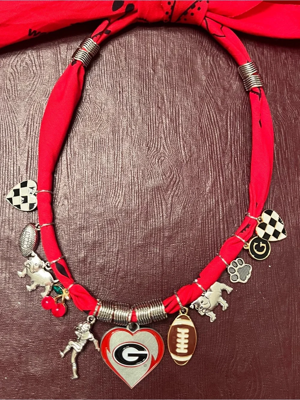 University of Georgia Red Bandana Charm Necklace, UGA, Georgia Bulldogs, Dawgs